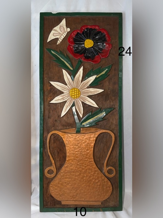 Other - Vintage Hand-Carved & Hand-Painted Floral Wood Wall Plaque